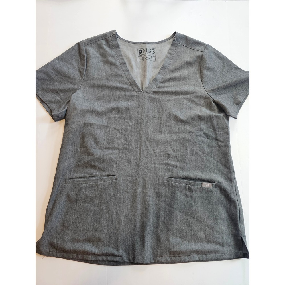 FIGS Scrub Top Womens Large Gray V-Neck Short Sleeve Technical Collection